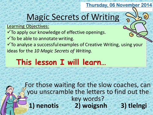 creative writing learning intentions