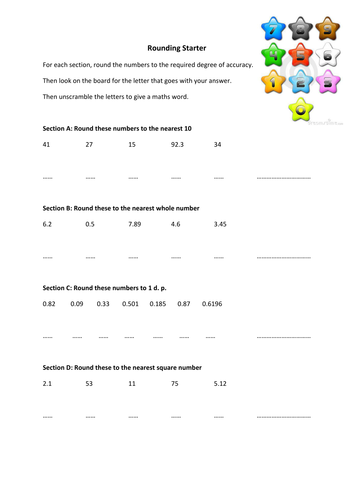 Starters about rounding and range of values | Teaching Resources
