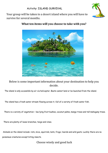 Quest Lost on an Island differentiated group activ | Teaching Resources