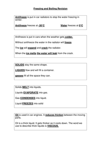 freezing and boiling revision | Teaching Resources