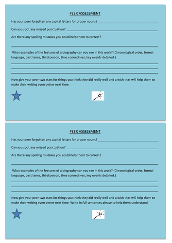 Biography peer assessment | Teaching Resources