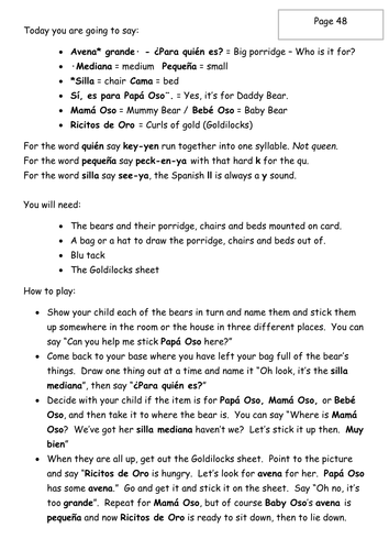 Spanish Goldilocks | Teaching Resources