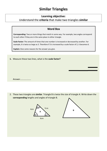 GCSE Similar Triangles Geometry Activity | Teaching Resources